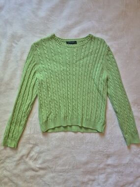 Ralph Lauren Light Green Cable Crewneck Sweater